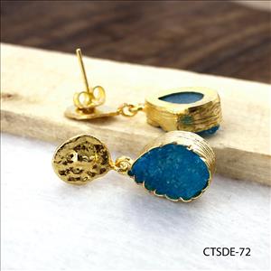 agate druzy earrings, leaf designer earrings, gold plated earrings, dangle drop earrings Gold plated jewelry (CTSDE-70)
