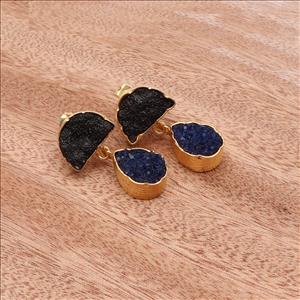 Multi Agate Druzy,Studs Druzy Earrings Gold Plated Gemstone Earrings Finding Jewelry, Gemstone Wholesale Jewelry (EJ-2869)