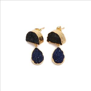 Multi Agate Druzy,Studs Druzy Earrings Gold Plated Gemstone Earrings Finding Jewelry, Gemstone Wholesale Jewelry (EJ-2869)