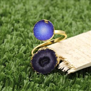 Sollar Quartz,Sugar Druzy Abalone Gemstone, Double Stone Adjustable Ring, Gold Electroplated Ring, Gold Edged Fashion Jewelry (MD2R-29)
