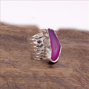 Natural Solar Quartz, Agate Slice Gemstone beautiful Adjustable Ring Silver Electroplated Gemstone Rings Jewelry (EJ-2058)