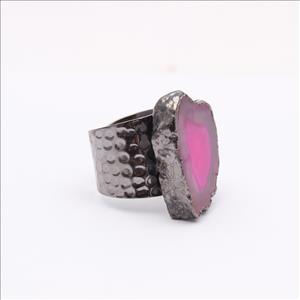 Natural Solar Quartz, Geode druzy, Agate Slice Gemstone Black Electroplated Adjustable Ring Gemstone Rings Supply Jewelry (EJ-2048)
