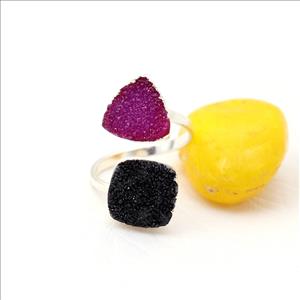 Natural Sugar Druzy Unique Adjustable Ring Multi Gemstone Ring Jewelry, Gold Plated Rings,  Gemstone Supply Jewelry(EJ-1671