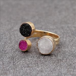 Amazing Natural Druzy Gemstone, Adjustable Ring, Multi Gemstone Ring Gold Plated Ring Jewelry (EJ-1630)