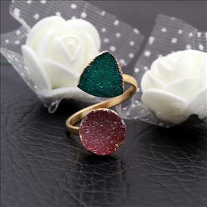 Natural Agate Druzy Gemstone Gold Plated, Adjustable Ring, Multi Gemstone Rings Handmade Jewelry (EJ-1958)