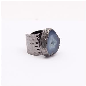 Natural Solar Quartz, Geode druzy, Agate Slice Gemstone Black Electroplated Adjustable Ring Gemstone Rings Supply Jewelry (EJ-2048)