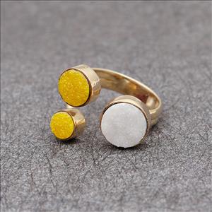 Adjustable Ring, Unique Natural Druzy Gemstone, Gold Plated Ring, Multi Gemstone Ring Jewelry (EJ-1634)