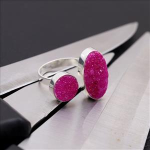 Multi Natural Druzy Gemstone Adjustable Ring Silver Plated, Round/Oval Shape Multi Color Gemstone Rings Jewelry (EJ-1984)