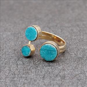 Adjustable Ring, Unique Natural Druzy Gemstone, Gold Plated Ring, Multi Gemstone Ring Jewelry (EJ-1634)
