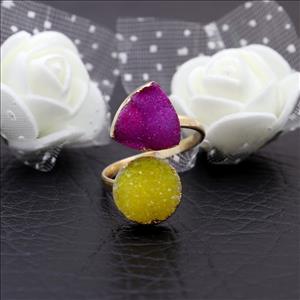 Natural Agate Druzy Gemstone Gold Plated, Adjustable Ring, Multi Gemstone Rings Handmade Jewelry (EJ-1950)