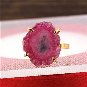 Pink Solar Quartz Gemstone Ring, Gold Plated Ring, Prong With Adjustable Handmade Ring Jewelry (SPR-11)