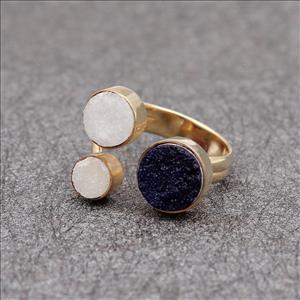 Adjustable Ring, Unique Natural Druzy Gemstone, Gold Plated Ring, Multi Gemstone Ring Jewelry (EJ-1634)
