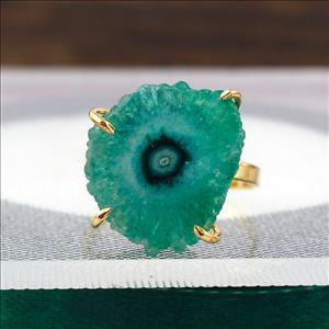 Green Solar Quartz Gemstone Ring, Gold Plated Ring, Prong With Adjustable Handmade Ring Jewelry (SPR-6)