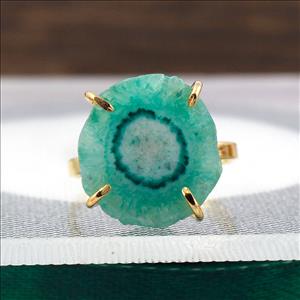 Green Solar Quartz Gemstone Ring, Gold Plated Ring, Prong With Adjustable Handmade Ring Jewelry (SPR-6)