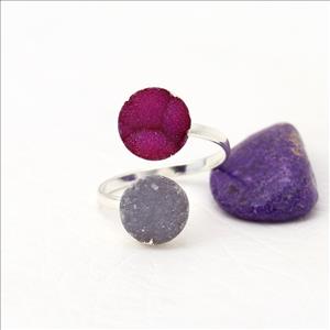 Natural Sugar Druzy Unique Adjustable Ring Multi Gemstone Ring Jewelry, Gold Plated Rings,  Gemstone Supply Jewelry(EJ-1667)