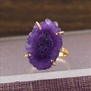 Purple Solar Quartz Gemstone Ring, Gold Plated Ring, Prong With Adjustable Handmade Ring Jewelry (SPR-43)