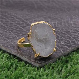 Natural Geode Druzy Gemstone, Geode Druzy Rings, Gold Electroplated Rings, Prong Adjustable Rings, Gemstone Druzy Rings (EJ-578)