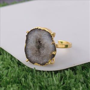 Natural Geode Druzy Gemstone, Geode Druzy Rings, Gold Electroplated Rings, Prong Adjustable Rings, Gemstone Druzy Rings (EJ-578)
