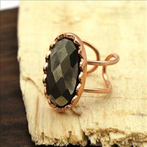 Labradorite, Pyrite Gemstone Rings, Oval Shape Double Line Handmade Ring, Plated Stacking Ring, Dainty Gemstone Ring (GIR-23)