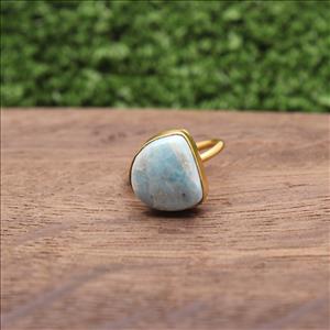 Larimar Gemstone Ring, Gold Plated Gemstone Ring, Adjustable Stylish Rings, Handmade Rings Jewelry (EJ-752)