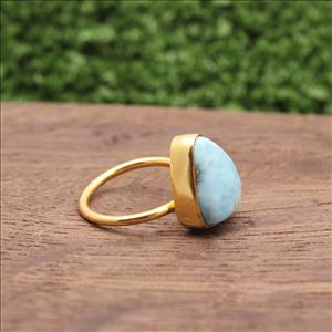 Larimar Gemstone Rings, Larimar Gemstone, Adjustable Rings, Gold Plated Rings, Dominican Blue Larimar Gemstone Jewelry (EJ-745)