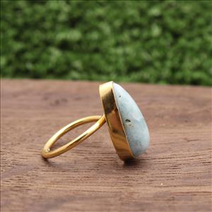 Larimar Gemstone Ring, Gold Plated Gemstone Ring, Adjustable Stylish Rings, Handmade Rings Jewelry (EJ-752)