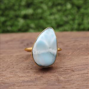 Larimar Gemstone Rings, Larimar Gemstone, Adjustable Rings, Gold Plated Rings, Dominican Blue Larimar Gemstone Jewelry (EJ-745)