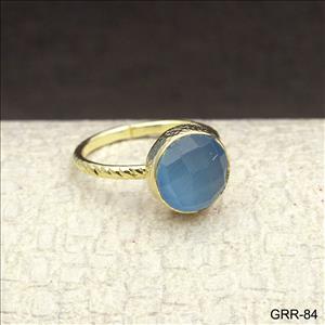 Blue Cat's Eye Gemstone, Gold Stackable Ring, Adjustable Rings, 10 MM Round Stone Ring,Solitaire Rings,Handmade Jewelry (GRR-81)