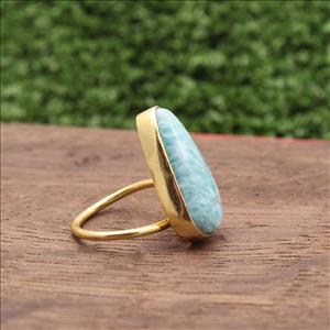 Larimar Gemstone Ring, Gold Plated Gemstone Ring, Adjustable Stylish Rings, Handmade Rings Jewelry (EJ-752)