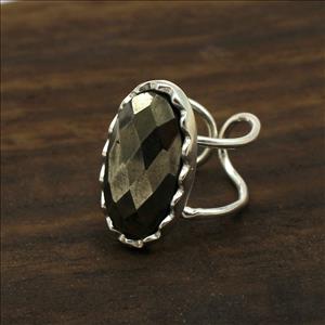 Labradorite, Pyrite Gemstone Rings, Oval Shape Double Line Handmade Ring, Plated Stacking Ring, Dainty Gemstone Ring (GIR-23)