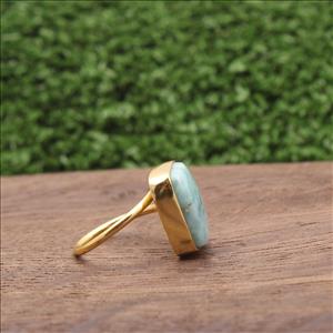Larimar Gemstone Ring, Gold Plated Gemstone Ring, Adjustable Stylish Rings, Handmade Rings Jewelry (EJ-749)