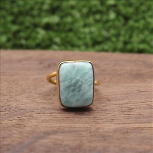 Larimar Gemstone Ring, Gold Plated Gemstone Ring, Adjustable Stylish Rings, Handmade Rings Jewelry (EJ-749)