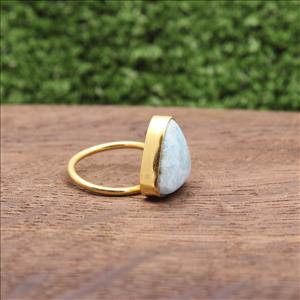 Larimar Gemstone Ring, Gold Plated Gemstone Ring, Adjustable Stylish Rings, Handmade Rings Jewelry (EJ-749)
