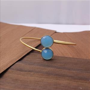 Multi Color Gemstone - Gold Plated Bangle Round Shape -Adjustable Finding Fashion Jewelry(EJ-1283)