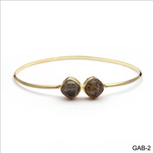Elegant Adjustable Double Gemstone Bangle-Stacking Bangle Bracelet -Gold Plated Bangle Jewelry (GAB-1)