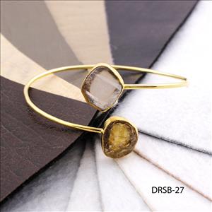 Raw Stone Bangle -Natural Gemstone Bangle -Adjustable Bangle -Fashion Bangle- Gold Plated Bangle Jewelry(DRSB-24)