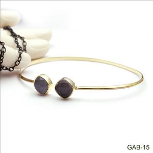 Elegant Adjustable Double Gemstone Bangle-Stacking Bangle Bracelet -Gold Plated Bangle Jewelry (GAB-13)