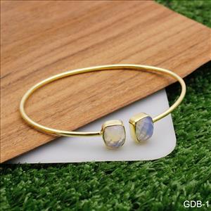 Gemstone Bangle -Handmade  Bangle-Gold Plated Bangle -Two stone Bangle -  Adjustable Bangle Bracelet Jewelry(GDB-1)