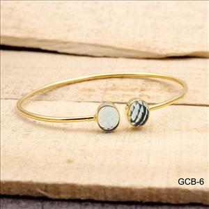 Gemstone Bangle - Handmade Bangle - Gold Plated Bangle - Two stone Bangle - Adjustable Bangle Bracelet Jewelry (GCB-5)