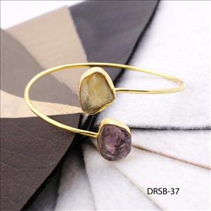 Raw Stone Bangle -Natural Gemstone Bangle -Adjustable Bangle -Fashion Bangle- Gold Plated Bangle Jewelry(DRSB-39)