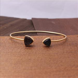 Natural Agate Druzy Gemstone - Handmade & Gold Plated Bangle -Two stone Bangle -Adjustable Finding Jewelry(EJ-1271)