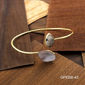 Bangle - Geode Druzy Bangles - Gold Electroplated Bangle - Adjustable Bangle - Gemstone With Geode Druzy Stacking Bangle Bracelet.(GPEBB-45)