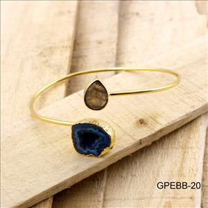 Bangle - Geode Druzy Bangles - Gold Electroplated Bangle - Adjustable Bangle - Gemstone With Geode Druzy Stacking Bangle Bracelet.(GPEBB-17)