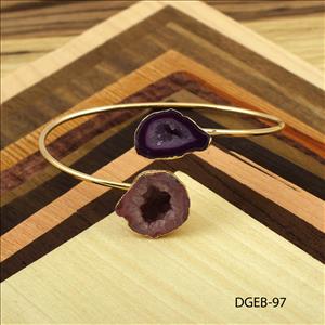 Geode Cuff Bangle, Natural Geode Druzy Gemstone, Gold Plated Bracelet, Adjustable Bracelet, Gemstone Bangle Jewelry  (DGEB-94)