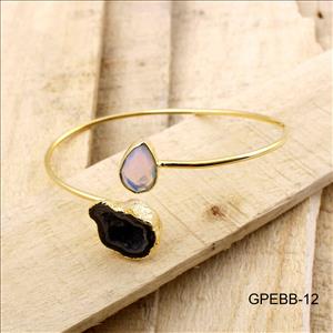 Bangle - Geode Druzy Bangles - Gold Electroplated Bangle - Adjustable Bangle - Gemstone With Geode Druzy Stacking Bangle Bracelet.(GPEBB-9)