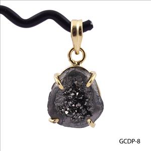 DIY Black Geode Druzy Pendant - Geode Druzy Gemstone - Prong Set Pendant - Gold Plated Pendant Jewelry (GCDP-7)