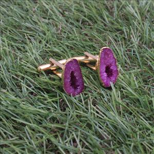 Gold Electroplated Cufflink, Geode Druzy Gemstone, Pink Cuff Links, Gifts For Him, Handmade Finding Jewelry (EJ-644)
