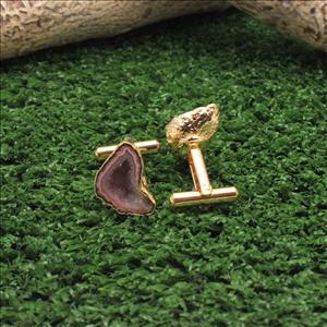 Gold Electroplated Cufflink, Geode Druzy Gemstone, Pink Cuff Links, Gifts For Him, Handmade Finding Jewelry (EJ-640)