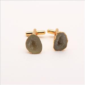 Geode Druzy Gemstone Cufflink, Yellow Cuff Links,Unique Cuff Links,Gold Electroplated Cufflink, Handmade Gemstone Jewelry (EJ-648)