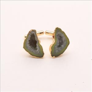 Geode Druzy Gemstone Cufflink, Yellow Cuff Links,Unique Cuff Links,Gold Electroplated Cufflink, Handmade Gemstone Jewelry (EJ-648)